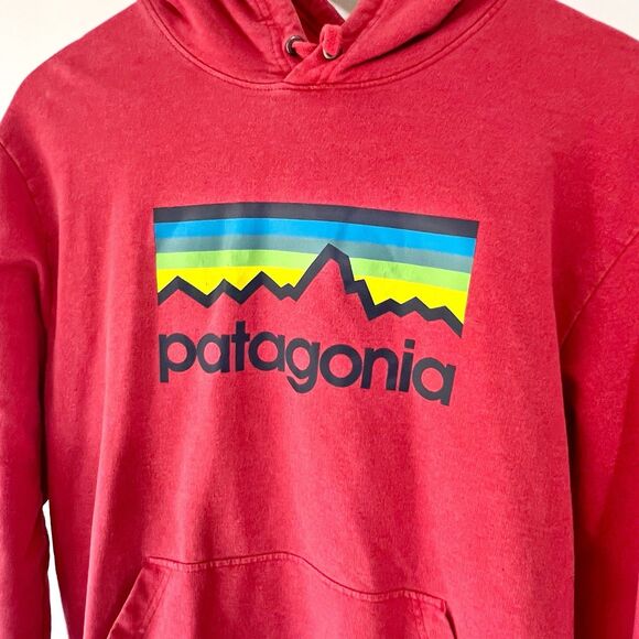 Patagonia Men’s M Uprisal Graphic Pullover Hoodie Sweatshirt Red Organic Cotton - Picture 5 of 16